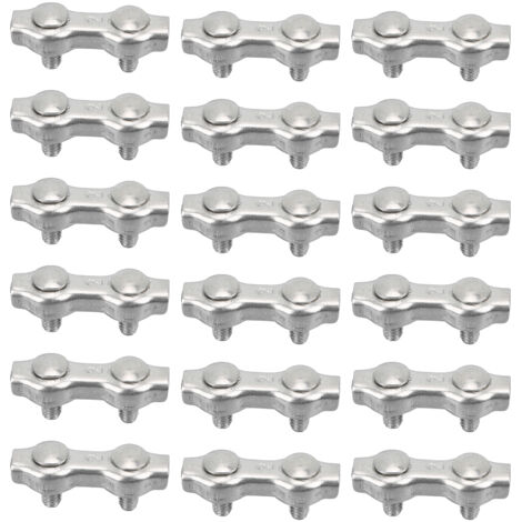 18 pièces M2 Doubles Serre-Câbles en Acier Inoxydable, Attaches pour Câbles en Corde Métallique Duplex