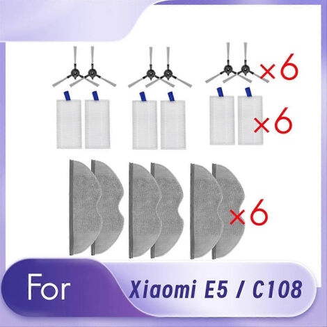 18 pièces pour robot aspirateur Xiaomi E5 / C108 : accessoires, pièces de rechange, brosse principale et balai.
