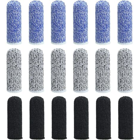 18 Pièces Protège-Doigts Anti-Coupure, Doigtier Réutilisable Respirants et Résistants, Doigtier Antidérapant pour Jardin Cuisine Sculpture et Créations DIY (Noir, Bleu, Gris)