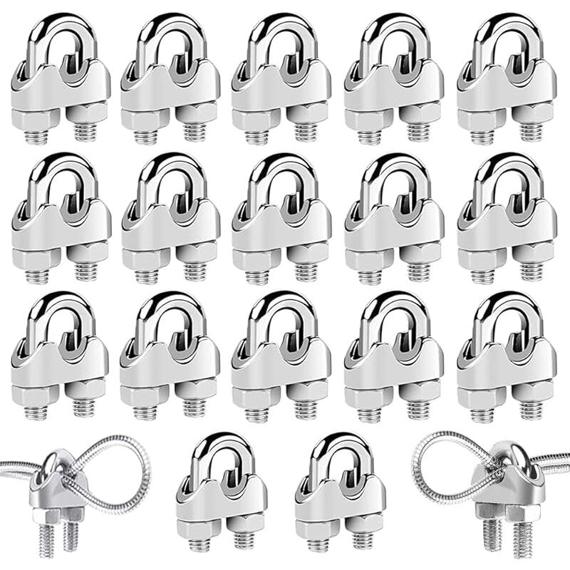 18 Pièces Serre Cable Acier,Serre Cable Inox 304 u Boulon Clip de Câble Métalliques,Pour Câble Métallique en Acier de M3 mm/M4 mm/M5 mm,Corde (Trois