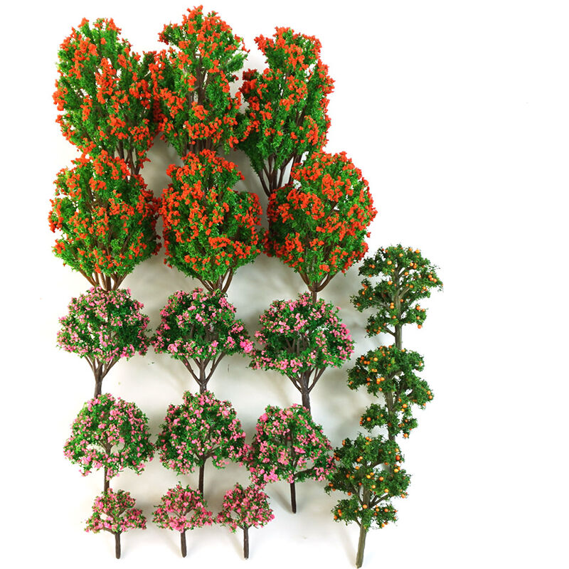 

18 piezas de arboles modelo de colores mezclados de diferentes tamanos accesorios miniatura paisaje paisaje tren modelo arboles, Rosado