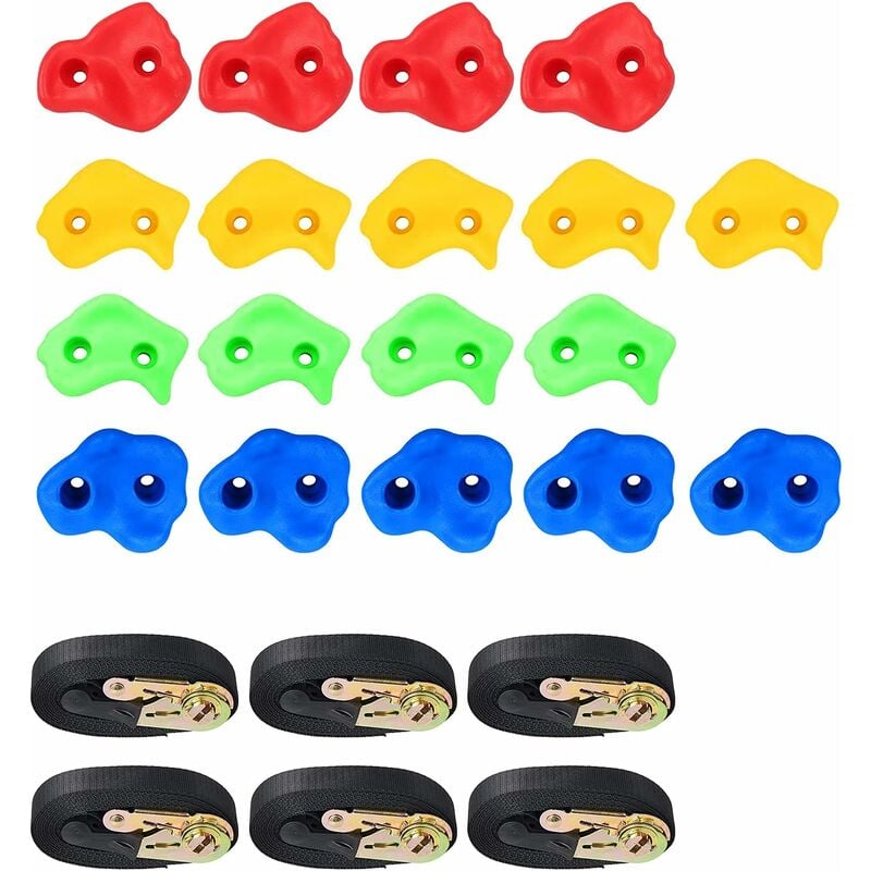 

18 Piezas de Soportes de Escalada para Niños Piedras de Escalada con Seis Correas para Muro de Escalada Exterior