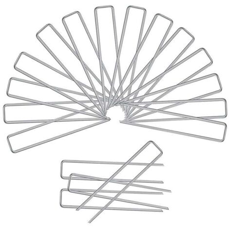 18 Piquets de Fixation pour Jardin, Pelouse Agrafes en Forme de U pour Bache Anti-Mauvaises Herbes, Galvanisés à Chaud (3x150x25mm)