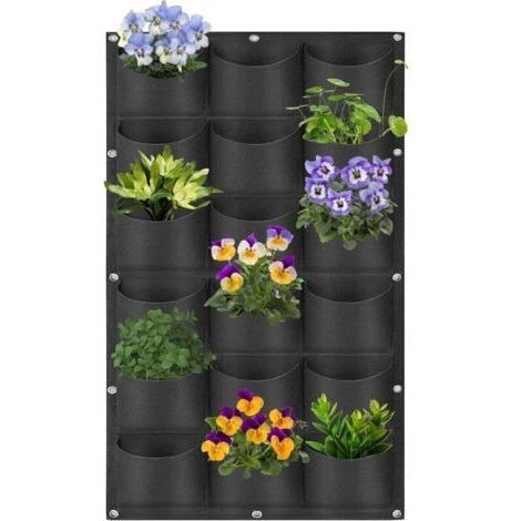 18 poches, Sacs de plantation murale, sacs de plantation à suspendre, sacs de plantation pour extérieur et intérieur, jardinage, pot de fleurs vertical, décoration murale, noir