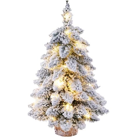 TINOR 18" Pre-Lit Mini Artificial Christmas Tree, Snow Flocked Christmas Tree with Lights for Indoor Home Decor, White