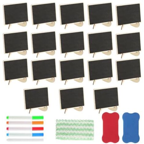 18 Stück Mini-löschbare Schiefertafeln, kleine Schiefertafeln, Mini-Tischtafeln, kleine Tafeltafeln, Mini-Tafeltafeln, Staffelei-Etikettentafeln für Buffetpartys, Hochzeitsbäckereien (99 x 74 mm)
