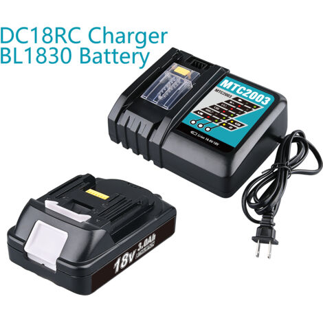 18 V 3,0 Ah Akku (1 Packung) und 3 A Ladegerät DC18RC Ersatz, kompatibel mit Makita 18 V Lithium-Ionen-Akkus BL1860 BL1850 BL1840 BL1830 Akkus für kabellose Elektrowerkzeuge