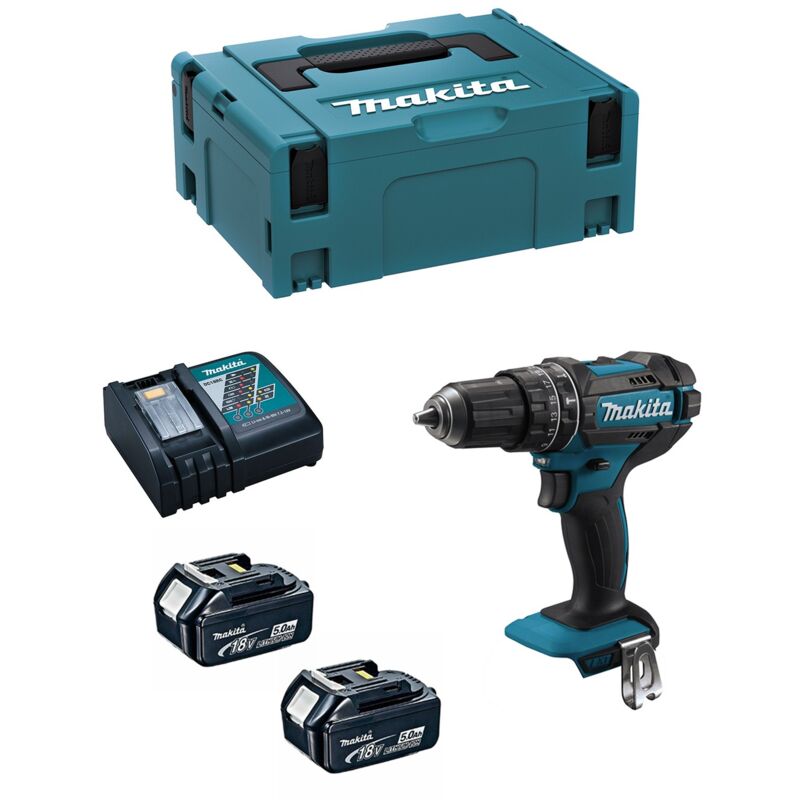 Taladro Percutor Makita DHP482RTJ (2 x 5,0 Ah + DC18RC + makpac 2)