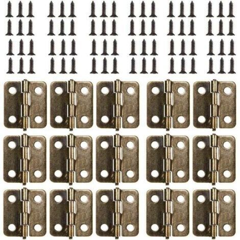18 x 15 mm Charnière Plate, 50Pièces Mini Charnière Rétro en Bronze Antique, Durable et Robuste Charniere Porte avec 200 Vis pour Boîte Coffre à Bijoux Cabinet DIY Accessoires (Bronze)