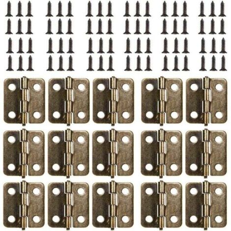 18 x 15 mm Charnière Plate, 50Pièces Mini Charnière Rétro en Bronze Antique, Durable et Robuste Charniere Porte avec 200 Vis pour Boîte Coffre à Bijoux Cabinet DIY Accessoires (Bronze)