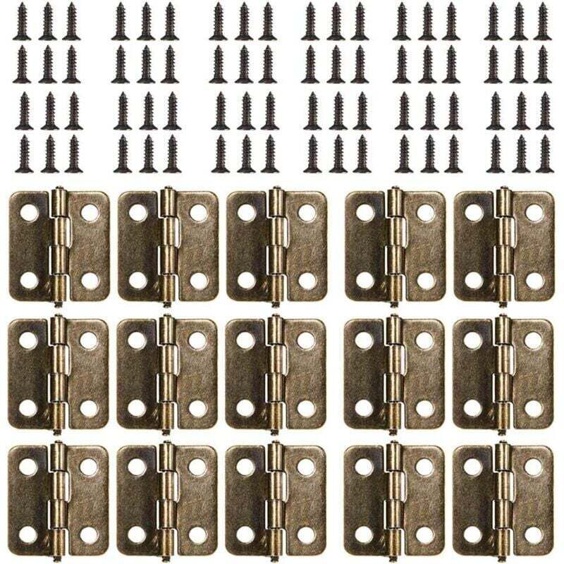 18 x 15 mm flat hinge, 50 pieces mini retro hinges in antique bronze, robust and durable door hinges with 200 screws for boxes, jewelry boxes,