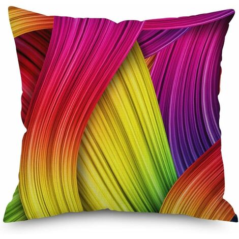18 x 18 Inch Rainbow Cushion Cover Abstract Crayon Throw Pillow Cover (Colorful) for Sofa, Car, Cushion, Bed - Type D