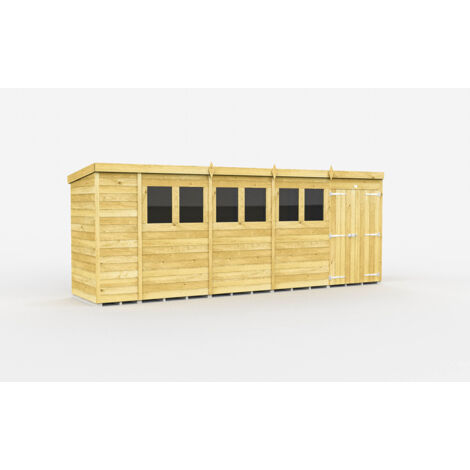 18 x 4 Feet Pent Shed - Double Door With Windows - Wood - L118 x W533 x H201 cm
