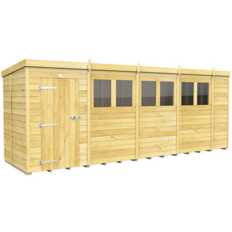 18 x 5 Feet Pent Shed - Single Door With Windows - Wood - L147 x W533 x H201 cm