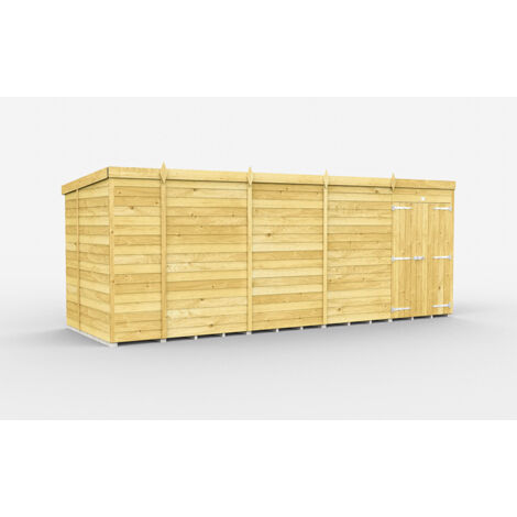 18 x 6 Feet Pent Shed - Double Door Without Windows - Wood - L178 x W533 x H201 cm