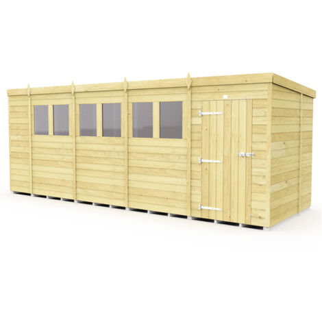 18 x 6 Feet Pent Shed - Single Door With Windows - Wood - L178 x W533 x H201 cm