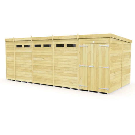 18 x 8 Feet Pent Security Shed - Double Door - Wood - L231 x W533 x H201 cm