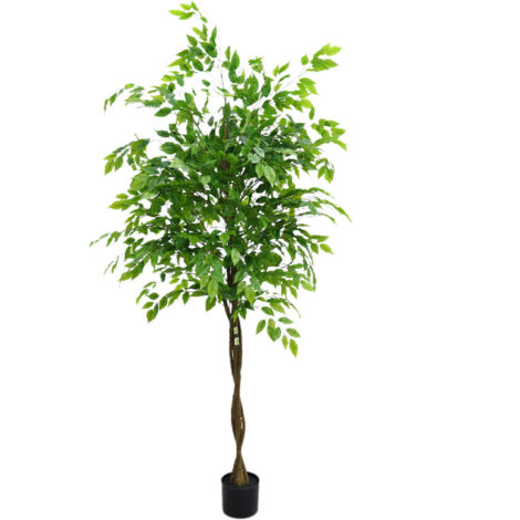 180 cm Ficus Artificiel, Plante artificielle grande taille avec troncs réalistes et feuilles de soie, Résistant aux UV, Pour l'intérieur et l'extérieur, Idéal pour le salon, le balcon