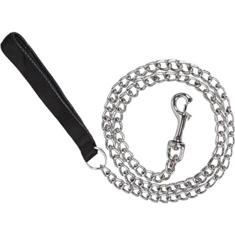 180 cm lange Hundeleine aus Kette, bissfeste Eisenleine mit Griff aus PU-Leder, 0,2 cm Kettenstärke