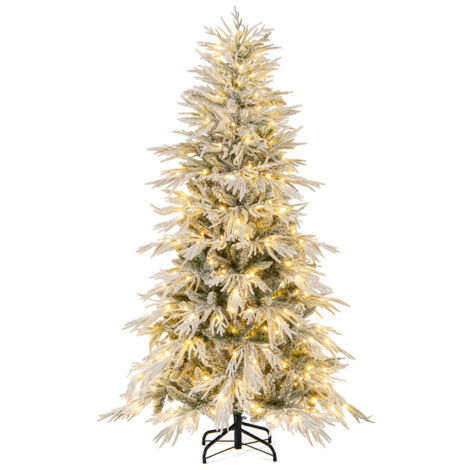 180 CM Sapin de Noël Artificiel Enneigé, Pré-Éclairé avec 250 Lumières LED Blanc Chaud, 594 Pointes de Branches & Support Métal