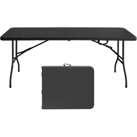 180 cm tragbarer, robuster Klapptisch mit Griff, zusammenklappbarer Tisch, multifunktionaler Falttisch für Camping, Picknick, Partys, drinnen und draußen, Tragfähigkeit 135 kg (Schwarz)