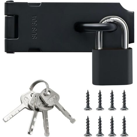 180 Degrés Verrou Porte Interieure avec Cadenas Loquet Porte Exterieur, Verrou Portail Coulissante Serrure Volet pour Fenêtre, Placard et Jardin, Noir Mat en Acier Inoxydable, EMST009-B