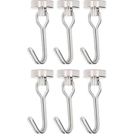 180° drehbare Magnethaken, 6 Stück, Nickelhaken, klein, leicht, stabil für die Organisation (0-5 kg)