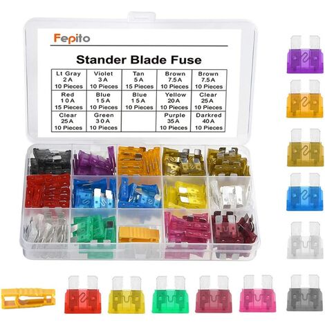 Lot de 272 fusibles de voiture standard & mini & profil bas fusibles plats avec 1 extracteur de fusible 2 A / 5 A / 10 A / 15 A / 20 A / 25 A / 30 A / 35 A 