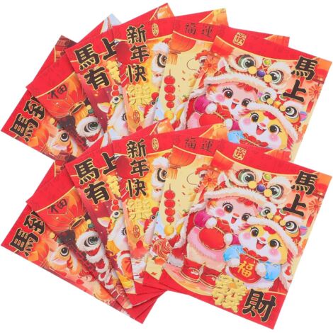 180 pièces Enveloppes Rouges Chinoises Nouvel An Motif Cheval Mignon