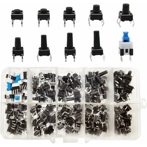 180 pièces Interrupteurs à bouton-poussoir tactiles, Kit d'assortiment d'interrupteurs, bouton-poussoir momentanés à 4 broches, pour Arduino, (6 X 6, 7 X 7 mm)