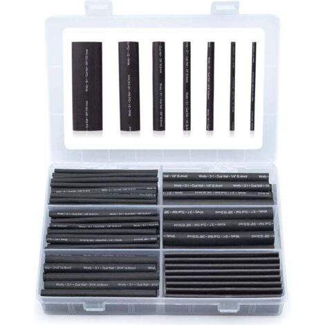 180 Pièces Kit de Gaine Thermorétractable Etanche Noire - 3:1 Tube Thermoretractable à double paroi - Revêtement adhésif - Gaine Thermo
