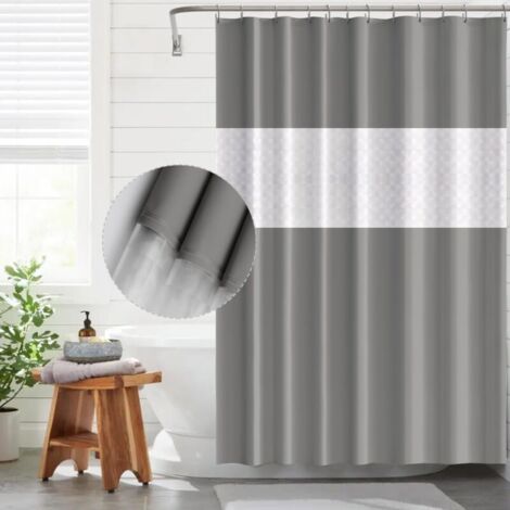 180 x 180 cm grauer, gespleißter Duschvorhang, schimmelresistenter, wasserdichter Duschvorhang, Duschvorhang mit Ringen