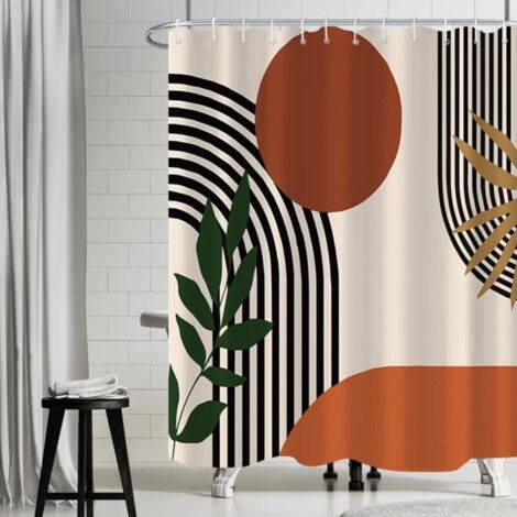 180 x 180 cm großer, terrakottafarbener, geometrischer Duschvorhang in Schwarz, modernes, minimalistisches Design, schimmelresistent, wasserdicht, waschbares Polyestergewebe