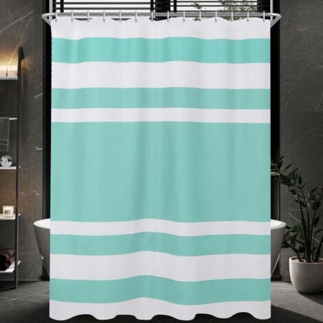 180 x 180 cm grüner Duschvorhang mit Streifenmuster – beschwerter Saum – schimmelresistentes Material – wasserdicht – waschbar – Polyester
