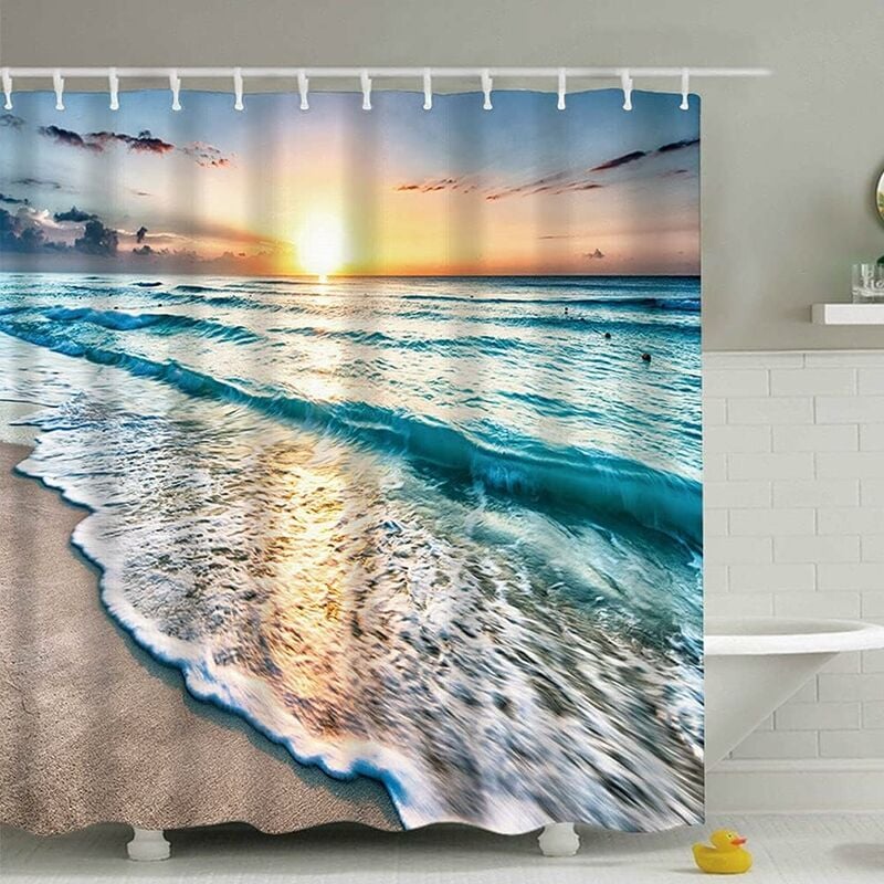 180 x 180 cm Home Rideau de Douche, Rideau de Douche Marine, imperméable et résistant à la moisissure Ocean Beach Sunrise Print Fashion Motif Rideau
