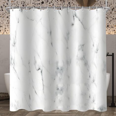180 x 180 cm Marble Shower Curtain, Weighted Hem, Anti-Mold Textile, Waterproof, Washable Polyester Fabric