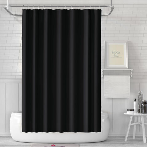 180 x 180 cm Mildew Proof Shower Curtain Waterproof Washable Fabric Shower Curtain with 12 Shower Curtain Rings Black