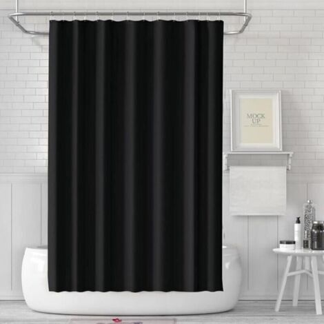 180 x 180 cm - Rideau de douche anti-moisissure - En tissu imperméable et lavable - Avec 12 anneaux de rideau de douche - Noir