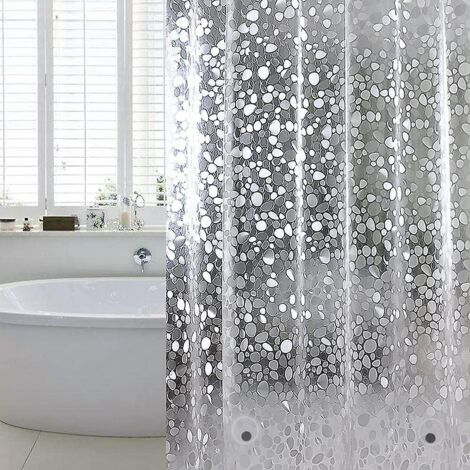 180 X 180 Cm Rideau De Douche Eva Anti-moisissure Impermable  Galets Avec 12 Crochets Antirouilles, Rideau De Salle De Bain Semi-transparent Pour
