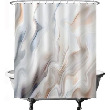 180 x 200 cm Blanc Beige Rideau de Douche - Marbre Ondes Marron Sépia Lavable - Anti moisissure
