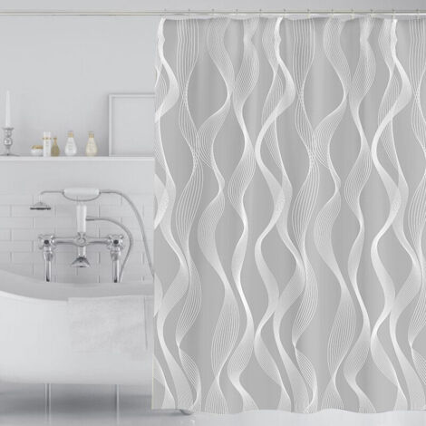 180 x 200 cm Duschvorhang mit 12 Haken, schnelltrocknend (Welle), wasserdichtes Polyestergewebe, maschinenwaschbar, Badezimmervorhänge