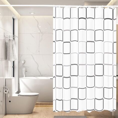 180 x 200 cm großer, antibakterieller, schimmelresistenter und wasserabweisender Duschvorhang aus EVA-Material mit zwölf Haken und Befestigungsmaterial.