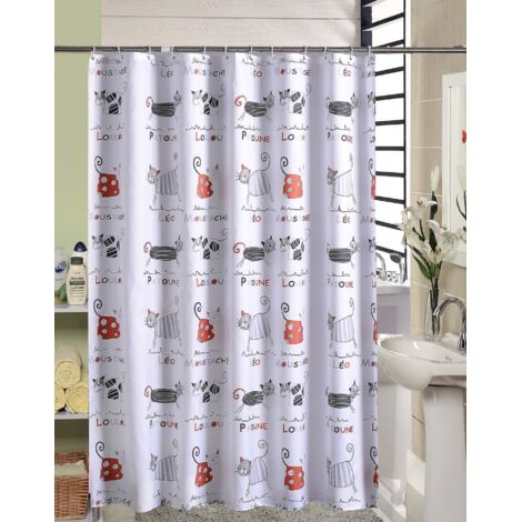 180 X 200cm Rideau De Douche Avec 12 Crochets Schage Rapide(chat), Tissu Polyester Impermable Lavable En Machine, Rideaux Salle De Bain