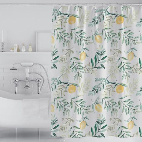 180 X 200cm Rideau De Douche Avec 12 Crochets Schage Rapide(citron), Tissu Polyester Impermable Lavable En Machine, Rideaux Salle De Bain