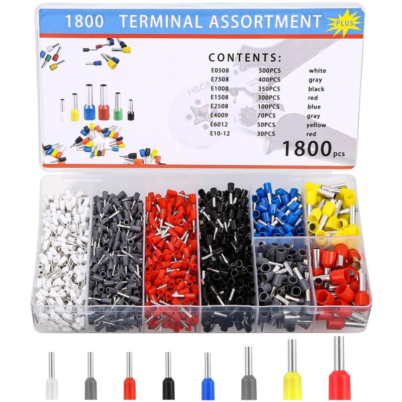 1800 Embouts de Câble Isolés, Embouts de Câble Set, 0,5 mm² – 10 mm², Cosse à Sertir Viroles Connecteur, Embouts de Câble Isolés pour Connexion de