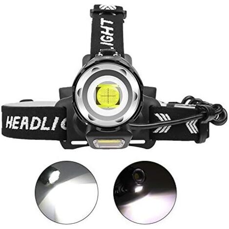 1800 Lumens Lampe Frontale LED Rechargeable, XHP90 Lampes Frontales Puissante Torche Frontale Haute Puissance Phare de Travail Zoomable 3 Modes avec Indicateur de Puissance pour Pêche Spéléo