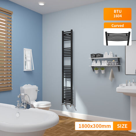 1800 x 300mm Curved Black Ladder Warmer Bathroom Heated Towel Rail Radiator