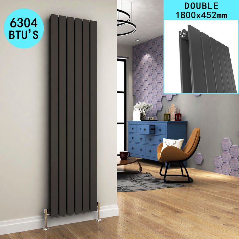 1800 x 452mm Anthracite Vertical Radiator Designer Double Flat Column Radiators Bathroom Flat Panel