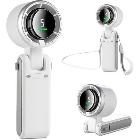 1800mAh Mini Ventilateur Portable, Petit Ventilateur de Poche/Bureau/Cou Vitesses Puissantes&Moteur Sans Balais, Ventilateur Rechargeable pour Camping, Sport, Voyage-Blanc Ivoire
