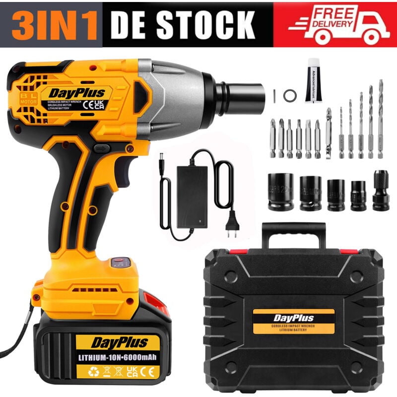 1800N.M 1/2'' Clé à choc électrique sans fil Clé à choc électrique avec rechargeables batteries